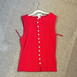 NWT Free People Women’s Red Ribbed Button-Front Sleeveless Top